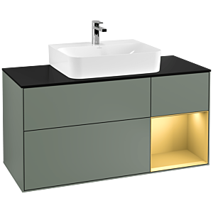 Villeroy und Boch Finion Waschtischunterschrank F172HFGM 120cm, Abdeckplatte black matt, Regal rechts Gold matt, Olive Matt Lacquer