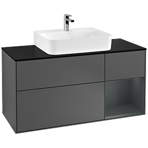 Villeroy und Boch Finion Waschtischunterschrank F172HGGK 120cm, Abdeckplatte black matt, Regal rechts Midnight Blue Matt Lacquer, Anthracite matt