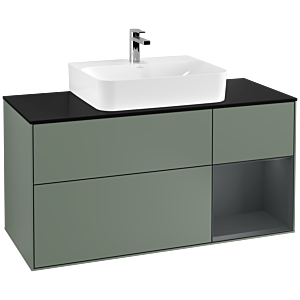 Villeroy und Boch Finion Waschtischunterschrank F172HGGM 120cm, Abdeckplatte black matt, Regal rechts Midnight Blue Matt Lacquer, Olive Matt Lacquer