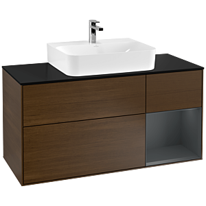 Villeroy und Boch Finion Waschtischunterschrank F172HGGN 120cm, Abdeckplatte black matt, Regal rechts Midnight Blue Matt Lacquer, Walnut veneer