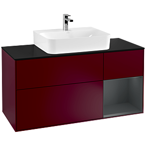 Villeroy und Boch Finion Waschtischunterschrank F172HGHB 120cm, Abdeckplatte black matt, Regal rechts Midnight Blue Matt Lacquer, Peony Matt