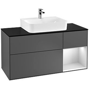 Villeroy et Boch Finion Villeroy et Boch F172MTGK 120cm, plaque de finition noir mat, étagère à droite laqué blanc mat, anthracite mat