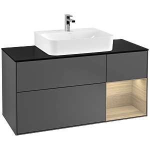 Villeroy und Boch Finion Waschtischunterschrank F172PCGK 120cm, Abdeckplatte black matt, Regal rechts Oak Veneer, Anthracite matt