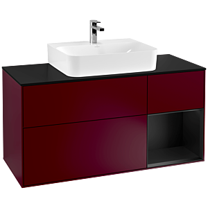 Villeroy et Boch Finion Villeroy et Boch F172PDHB 120cm, plaque de finition noir mat, étagère à droite laqué noir mat, Peony Matt