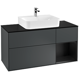Villeroy et Boch Finion Villeroy et Boch F172PDHG 120cm, plaque de finition noir mat, étagère à droite laqué noir mat, Midnight Blue Matt Lacquer