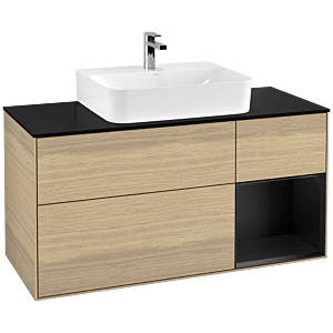 Villeroy et Boch Finion Villeroy et Boch F172PDPC 120cm, plaque de finition noir mat, étagère à droite laqué noir mat, Oak Veneer