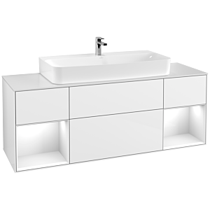 Villeroy et Boch Finion Villeroy et Boch F211GFGF 160cm, plaque de finition blanc mat, étagères laqué blanc brillant, laqué blanc brillant