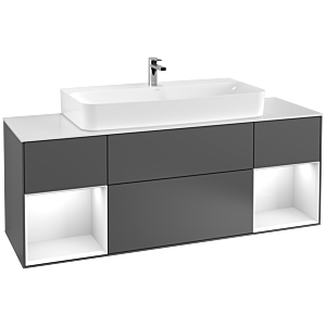 Villeroy et Boch Finion Villeroy et Boch F211GFGK 160cm, plaque de finition blanc mat, étagères laqué blanc brillant, anthracite mat