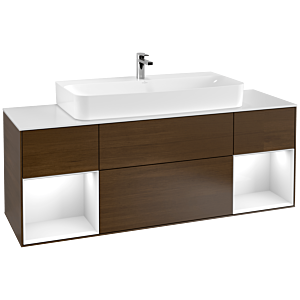 Villeroy et Boch Finion Villeroy et Boch F211GFGN 160cm, plaque de finition blanc mat, étagères laqué blanc brillant, placage noyer