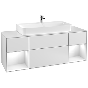 Villeroy et Boch Finion Villeroy et Boch F211GFMT 160cm, plaque de recouvrement blanc mat, étagères laqué blanc brillant, laqué blanc mat