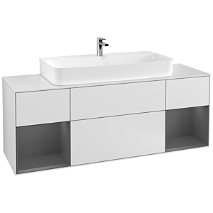 Villeroy und Boch Finion Waschtischunterschrank F211GKMT 160cm, Abdeckplatte white matt, Regale Anthracite matt lacquer, White matt lacquer
