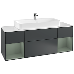 Villeroy und Boch Finion Waschtischunterschrank F211GMHG 160cm, Abdeckplatte white matt, Regale Olive matt lacquer, Midnight Blue Matt Lacquer