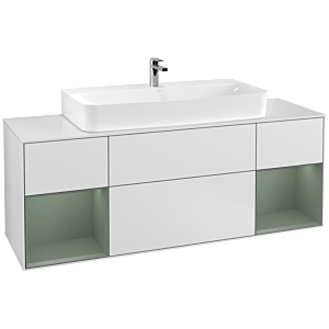 Villeroy et Boch Finion Villeroy et Boch F211GMMT 160cm, plaque de recouvrement blanc mat, étagères laqué mat olive, laqué mat blanc