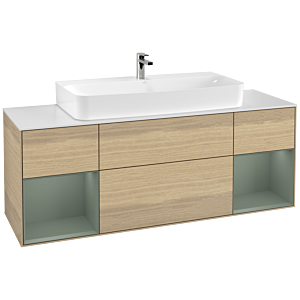 Villeroy et Boch Finion Villeroy et Boch F211GMPC 160cm, plaque de finition blanc mat, étagères olive laqué mat, Oak Veneer