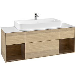 Villeroy und Boch Finion Waschtischunterschrank F211GNPC 160cm, Abdeckplatte white matt, Regale Walnut veneer, Oak Veneer