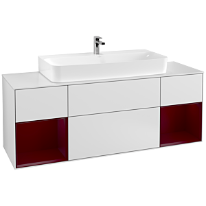Villeroy und Boch Finion Waschtischunterschrank F211HBMT 160cm, Abdeckplatte white matt, Regale Peony matt lacquer, White matt lacquer