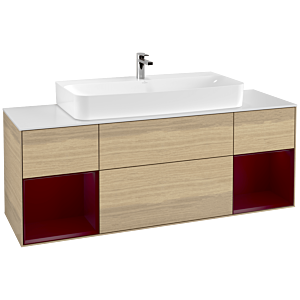 Villeroy und Boch Finion Waschtischunterschrank F211HBPC 160cm, Abdeckplatte white matt, Regale Peony matt lacquer, Oak Veneer