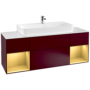 Villeroy und Boch Finion Waschtischunterschrank F211HFHB 160cm, Abdeckplatte white matt, Regale Gold matt lacquer, Peony Matt