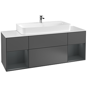 Villeroy und Boch Finion Waschtischunterschrank F211HGGK 160cm, Abdeckplatte white matt, Regale Midnight matt lacquer, Anthracite matt