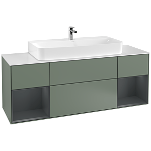 Villeroy und Boch Finion Waschtischunterschrank F211HGGM 160cm, Abdeckplatte white matt, Regale Midnight matt lacquer, Olive Matt Lacquer
