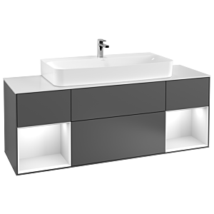 Villeroy et Boch Finion Villeroy et Boch G211MTGK 160cm, plaque de finition blanc mat, Emotion, étagères laqué blanc mat, anthracite mat