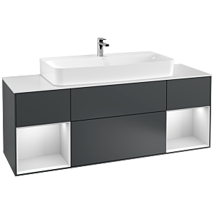 Villeroy und Boch Finion Waschtischunterschrank F211MTHG 160cm, Abdeckplatte white matt, Regale White matt lacquer, Midnight Blue Matt Lacquer