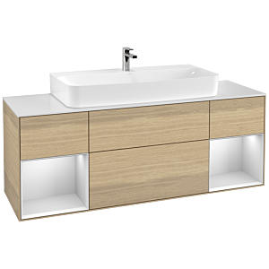 Villeroy und Boch Finion Waschtischunterschrank F211MTPC 160cm, Abdeckplatte white matt, Regale White matt lacquer, Oak Veneer