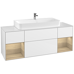 Villeroy und Boch Finion Waschtischunterschrank F211PCGF 160cm, Abdeckplatte white matt, Regale Oak Veneer, Glossy white lacquer