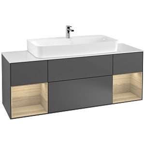 Villeroy und Boch Finion Waschtischunterschrank F211PCGK 160cm, Abdeckplatte white matt, Regale Oak Veneer, Anthracite matt