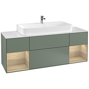 Villeroy et Boch Finion Villeroy et Boch F211PCGM 160cm, plaque de finition blanc mat, étagères Oak Veneer , Olive Matt Lacquer