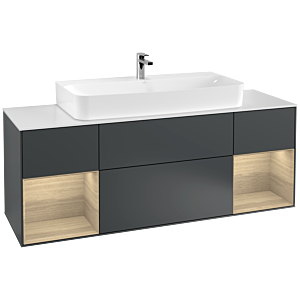 Villeroy et Boch Finion Villeroy et Boch F211PCHG 160cm, plaque de finition blanc mat, étagères Oak Veneer , Midnight Blue Matt Lacquer