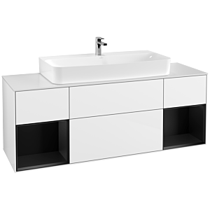 Villeroy und Boch Finion Waschtischunterschrank F211PDGF 160cm, Abdeckplatte white matt, Regale Black matt lacquer, Glossy white lacquer