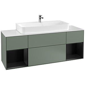 Villeroy et Boch Finion Villeroy et Boch F211PDGM 160cm, plaque de finition blanc mat, étagères laqué noir mat, Olive Matt Lacquer