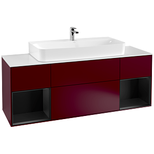 Villeroy und Boch Finion Waschtischunterschrank F211PDHB 160cm, Abdeckplatte white matt, Regale Black matt lacquer, Peony Matt