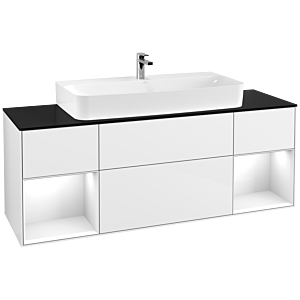 Villeroy et Boch Finion Villeroy et Boch F212GFGF 160cm, plaque de finition noir mat, étagères laqué blanc brillant, laqué blanc brillant