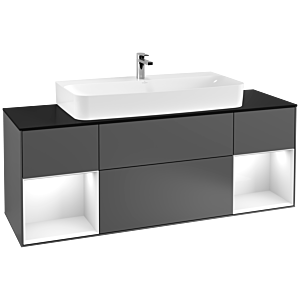 Villeroy et Boch Finion Villeroy et Boch F212GFGK 160cm, plaque de finition noir mat, étagères laqué blanc brillant, anthracite mat
