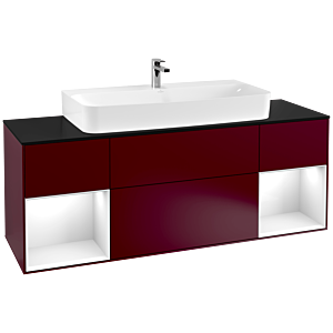 Villeroy et Boch Finion Villeroy et Boch F212GFHB 160cm, plaque de finition noir mat, étagères laqué blanc brillant, Peony Matt