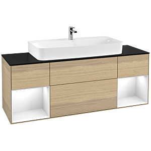 Villeroy et Boch Finion Villeroy et Boch F212GFPC 160cm, plaque de finition noir mat, étagères laqué blanc brillant, Oak Veneer