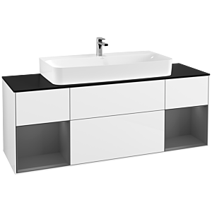Villeroy et Boch Finion Villeroy et Boch F212GKGF 160cm, plaque de finition noir mat, étagères laqué anthracite mat, laqué blanc brillant