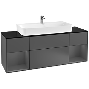 Villeroy und Boch Finion Waschtischunterschrank F212GKGK 160cm, Abdeckplatte black matt, Regale Anthracite matt lacquer, Anthracite matt