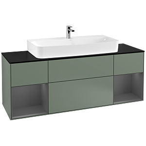 Villeroy et Boch Finion Villeroy et Boch F212GKGM 160cm, plaque de finition noir mat, étagères laqué anthracite mat, Olive Matt Lacquer