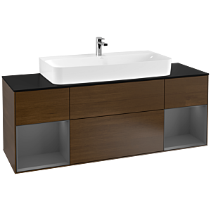 Villeroy et Boch Finion Villeroy et Boch F212GKGN 160cm, plaque de finition noir mat, étagères laqué anthracite mat, placage noyer