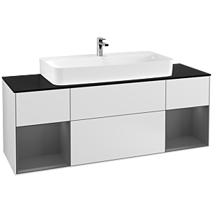Villeroy et Boch Finion Villeroy et Boch F212GKMT 160cm, plaque de finition noir mat, étagères laqué mat anthracite, laqué blanc mat