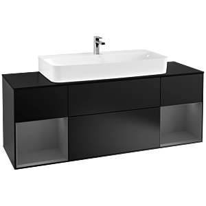 Villeroy et Boch Finion Villeroy et Boch F212GKPD 160cm, plaque de finition noir mat, étagères laqué anthracite mat, laqué noir mat