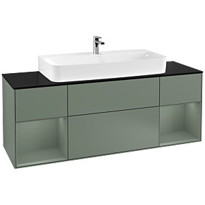 Villeroy und Boch Finion Waschtischunterschrank F212GMGM 160cm, Abdeckplatte black matt, Regale Olive matt lacquer, Olive Matt Lacquer
