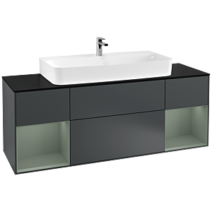 Villeroy und Boch Finion Waschtischunterschrank F212GMHG 160cm, Abdeckplatte black matt, Regale Olive matt lacquer, Midnight Blue Matt Lacquer