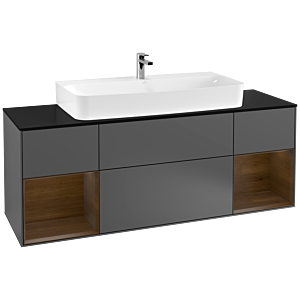 Villeroy et Boch Finion Villeroy et Boch F212GNGK 160cm, plaque de finition noir mat, étagères placage noyer, anthracite mat