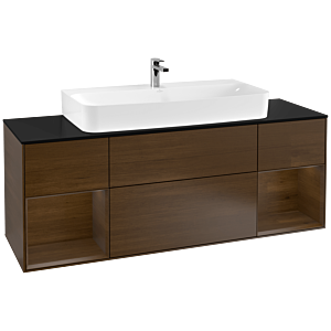 Villeroy et Boch Finion Villeroy et Boch F212GNGN 160cm, plaque de finition noir mat, étagères placage noyer, placage noyer