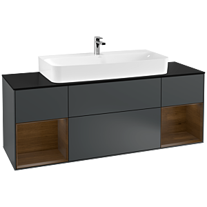 Villeroy et Boch Finion Villeroy et Boch F212GNHG 160cm, plaque de finition noire mate, étagères en placage noyer, Midnight Blue Matt Lacquer