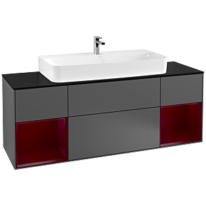 Villeroy und Boch Finion Waschtischunterschrank F212HBGK 160cm, Abdeckplatte black matt, Regale Peony matt lacquer, Anthracite matt
